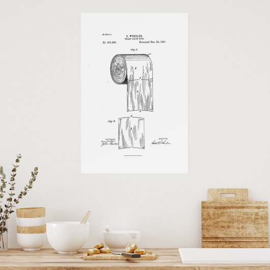 Toiletpapier  patent muurkunst poster (Keuken)