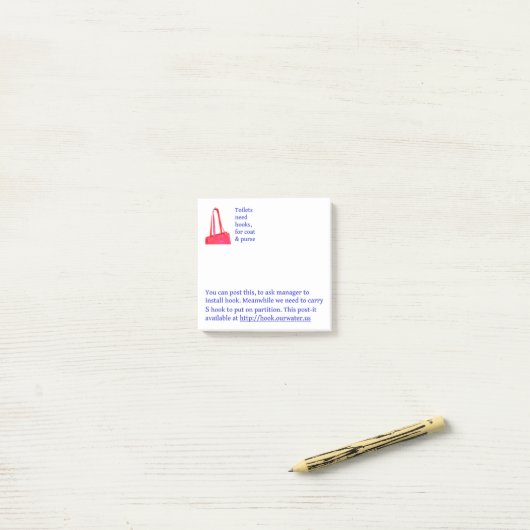 Toilets need hooks, for coat & purse-Post-It Notes (Op bureau)