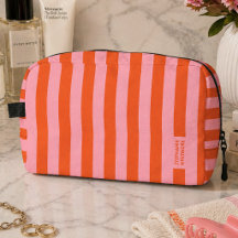 Toilettas | Preppy brede streep koraal roze