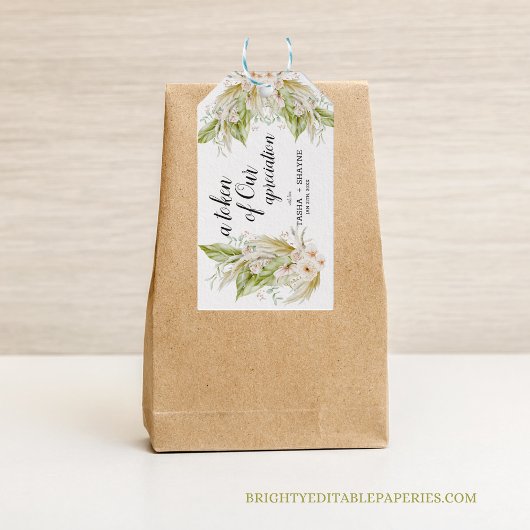 Token van onze waardering Tropische Pampas bruilof Cadeaulabel