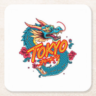 Tokio Draak Vierkante Kartonnen Onderzetter
