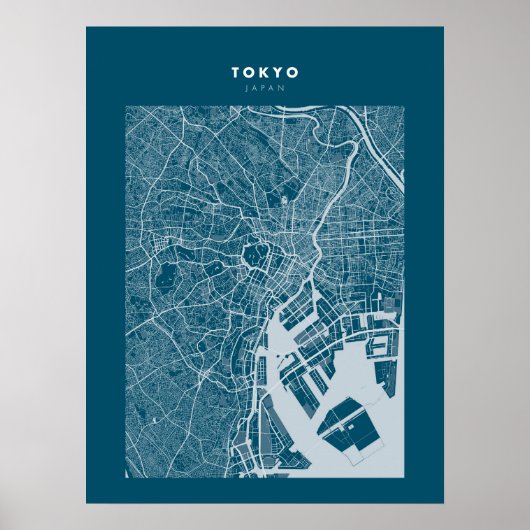 Tokio - Japan Dark Blue City Map Poster (Voorkant)