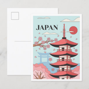 Tokio Japan Kunst Illustratie Reizen Briefkaart