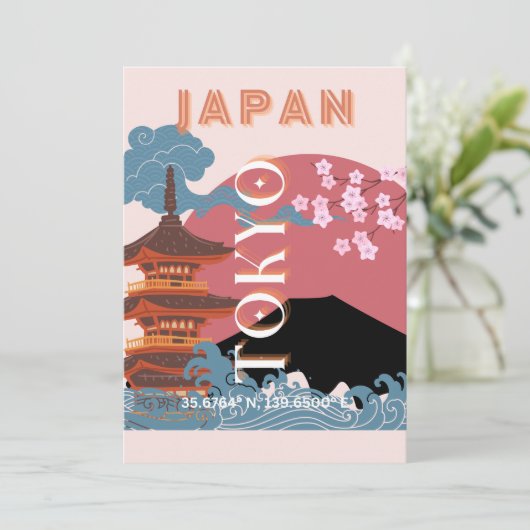 Tokio Japan Reiskunst, Retro Reiskunst Feestdagenkaart (Staand voorkant)