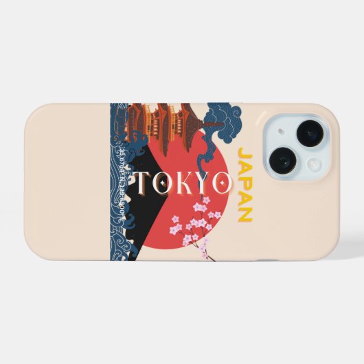Tokio Japan Reiskunst, Retro Reiskunst iPhone 15 Hoesje (Achterkant horizontaal)