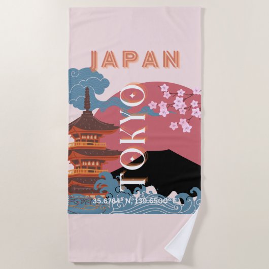 Tokio Japan Reiskunst, Retro Reiskunst Strandlaken (Voorkant)