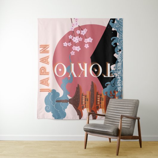 Tokio Japan Reiskunst, Retro Reiskunst Wandkleed (In situ)