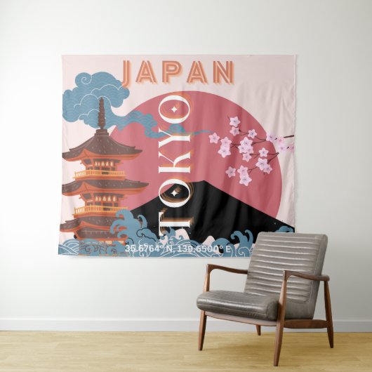Tokio Japan Reiskunst, Retro Reiskunst Wandkleed (In Situ (horizontaal))