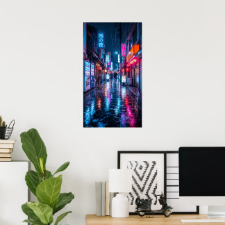 Tokio Japan Reisposter - Neon Nacht Regen Poster
