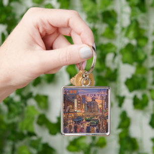 Tokio Japan Reizen Kunst Vintage Sleutelhanger