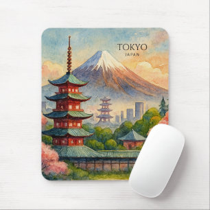 Tokio Japan Stadssilhouet Aquarel Souvenir Muismat