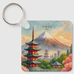 Tokio Japan Stadssilhouet Aquarel Souvenir Sleutelhanger