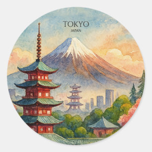 Tokio Japan Stadssilhouette Aquarel Souvenir Ronde Sticker