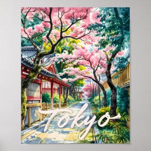 Tokio Kersenbloesem Aquarel Traditioneel Japan Poster