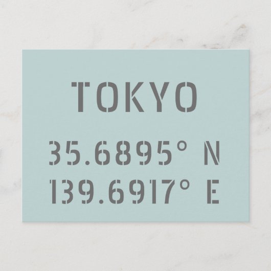 Tokio Latitude & Lengtegraad Briefkaart (Voorkant)