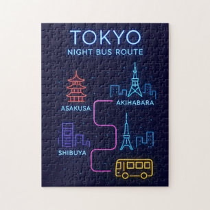 Tokio Nachtbusroute Neon Legpuzzel – Japan