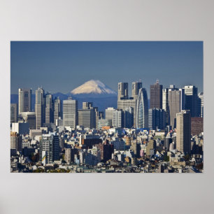 Tokio, Shinjuku District Silhouette, Mount Fuji, Poster