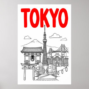 Tokio Stad Muur Kunst Krachtige Rode Lettertypogra Poster