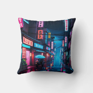 Tokio Straat 's Nachts LoFi Kunst Kussen