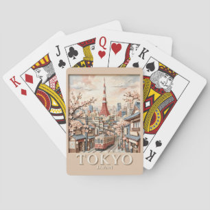 Tokio Toren Japan Stadssilhouet Sakura Oude Reis Pokerkaarten