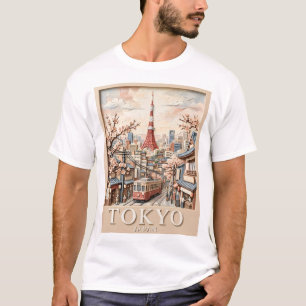 Tokio Toren Japan Stadssilhouet Sakura Oude Reis T-shirt
