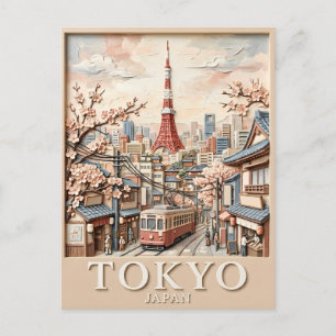 Tokio Tower Japan Stadssilhouet Sakura Oude Reis Briefkaart