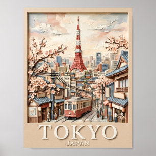 Tokio Tower Japan Stadssilhouet Sakura Oude Reis Poster