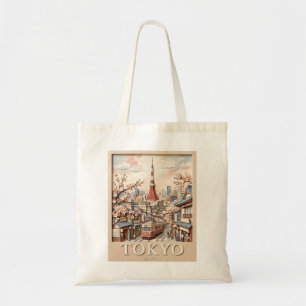 Tokio Tower Japan Stadssilhouet Sakura Oude Reis Tote Bag