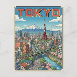 Tokio Vintage Anime Reis Posterkaart Briefkaart