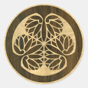 Tokugawa Aoi Mon Japanse Familie Crest Wood Veneer Ronde Sticker