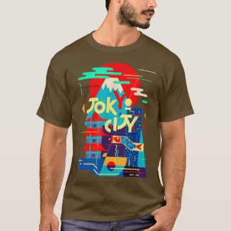 Tokyo City Flat Cartoon Design Japan Fuji Mountain T-shirt