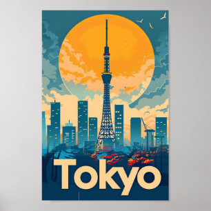 Tokyo City Japan Vintage Retro Reizen Illustratie Poster