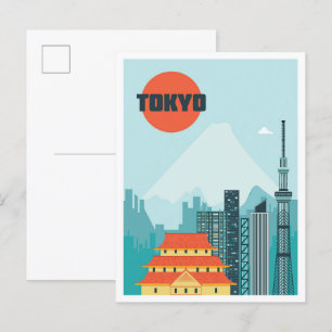 Tokyo Japan Art Vintage Travel Illustratie Briefkaart