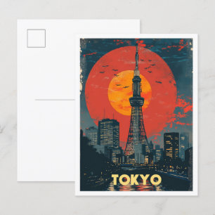 Tokyo Japan Art Vintage Travel Illustratie Briefkaart
