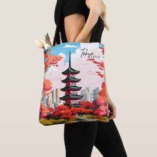 Tokyo Japan Kunst Reizen Illustratie Draagtas