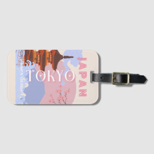 Tokyo Japan Reiskunst, Retro Reiskunst, Roze Bagagelabel