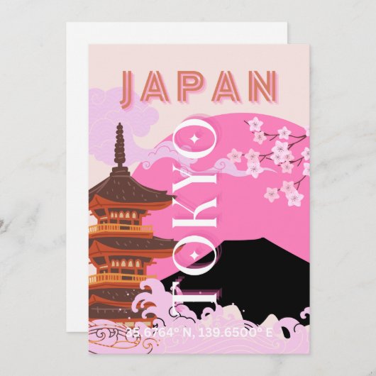 Tokyo Japan Reiskunst, Retro Reiskunst, Roze Feestdagenkaart (Voorkant / Achterkant)