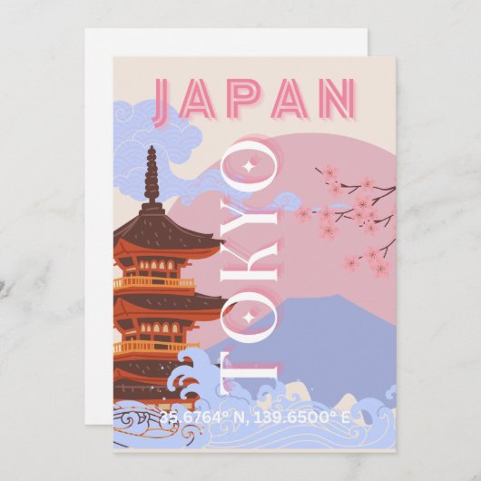 Tokyo Japan Reiskunst, Retro Reiskunst, Roze Feestdagenkaart (Voorkant / Achterkant)