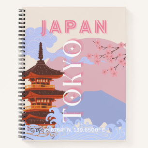 Tokyo Japan Reiskunst, Retro Reiskunst, Roze Notitieboek