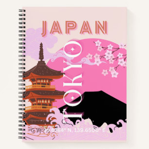 Tokyo Japan Reiskunst, Retro Reiskunst, Roze Notitieboek