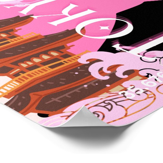Tokyo Japan Reiskunst, Retro Reiskunst, Roze Poster (Hoek)