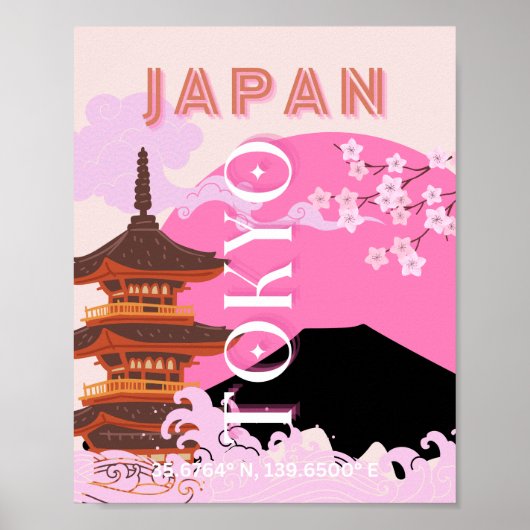 Tokyo Japan Reiskunst, Retro Reiskunst, Roze Poster (Voorkant)