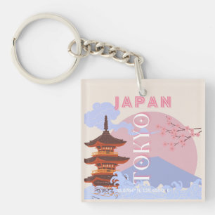 Tokyo Japan Reiskunst, Retro Reiskunst, Roze Sleutelhanger