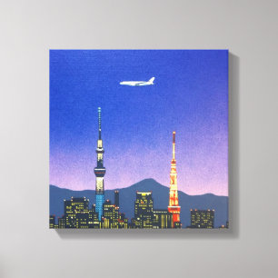 Tokyo Japan Silhouette 80s Hiroshi Nagai Kunst Canvas Afdruk