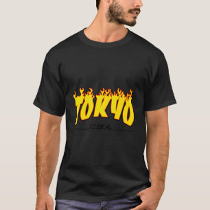 Tokyo Japan Trasher geel Sinaasappel en zwarte vla T-shirt