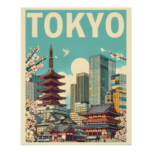 Tokyo Japan travel RETRO skyline gifts Perfect Poster