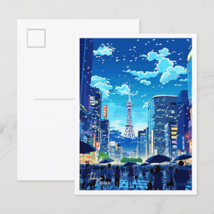 Tokyo Japan Vintage Travel Illustratie Briefkaart