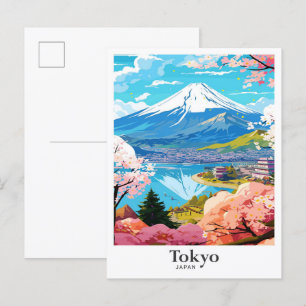 Tokyo Japan Vintage Travel Portret Illustratie Briefkaart