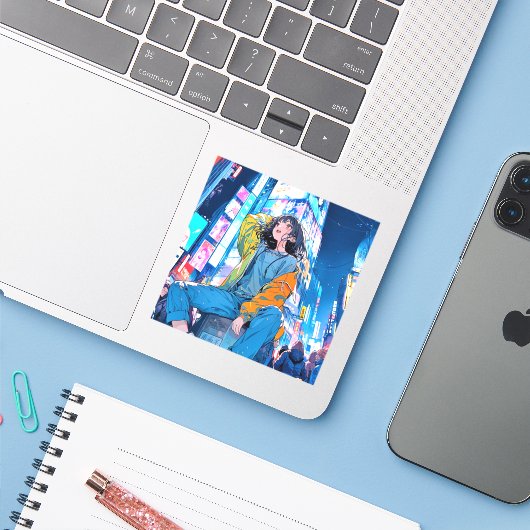 Tokyo JK シール seal｜寿司娘 GenerativeAI Sticker (Laptop met iPhone)