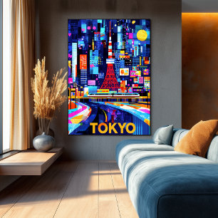 Tokyo Neon Glow – Kleurrijk geometrisch stadsbeeld Poster